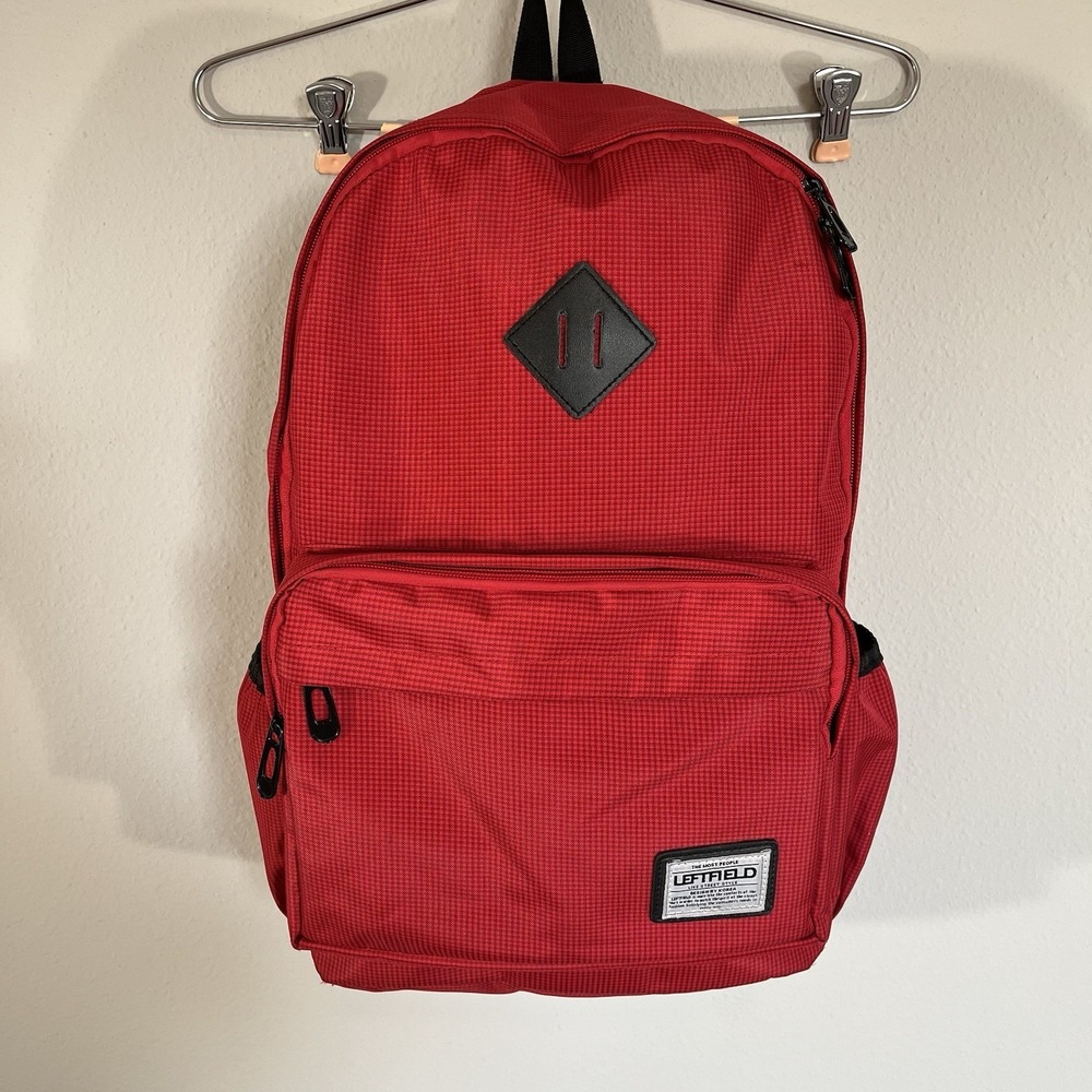 Leftfield Korean Streetwear Red Canvas Backpack Laptop Bag Pockets School Uni